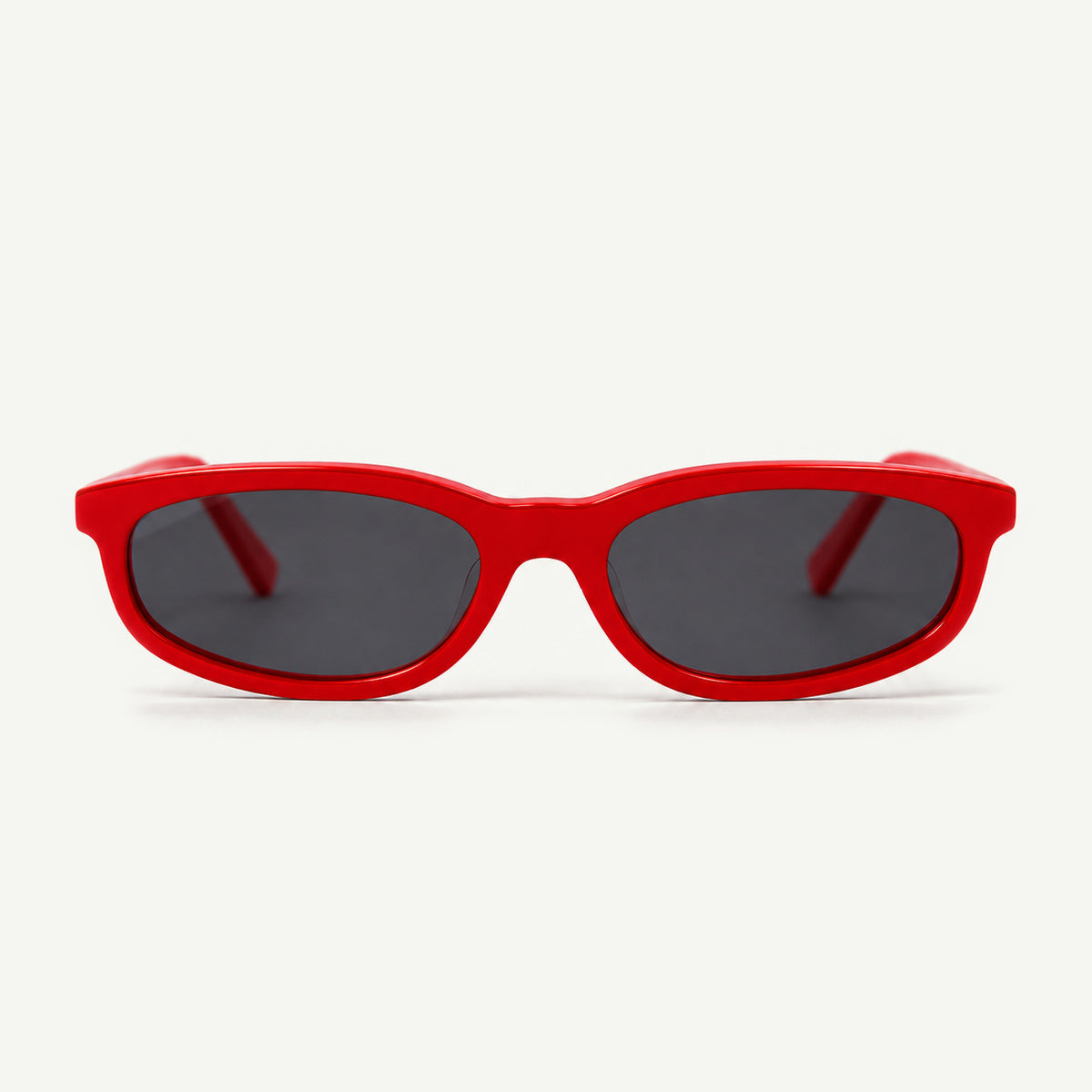 Occhiali da sole ovali anni 90 rossi in acetato con lenti polarizzate Gantis Riva vista frontale